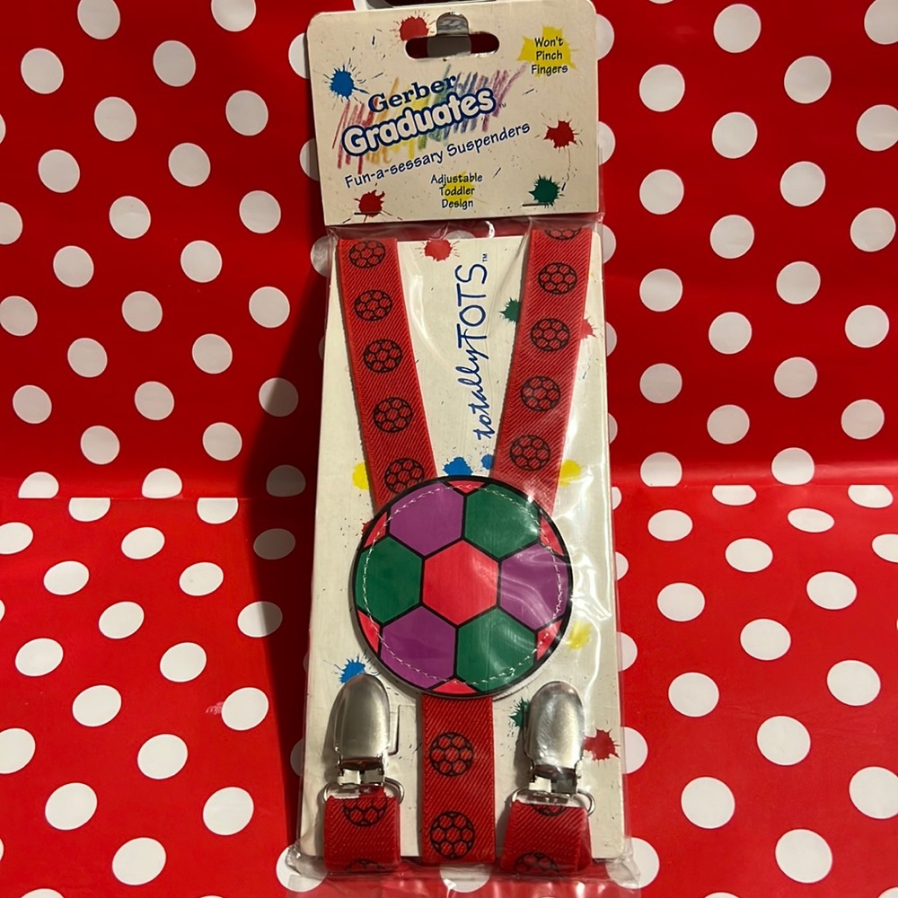 NOS Vintage 90s Gerber Graduates Suspenders 12 Months to 3 Years Soccer Ball